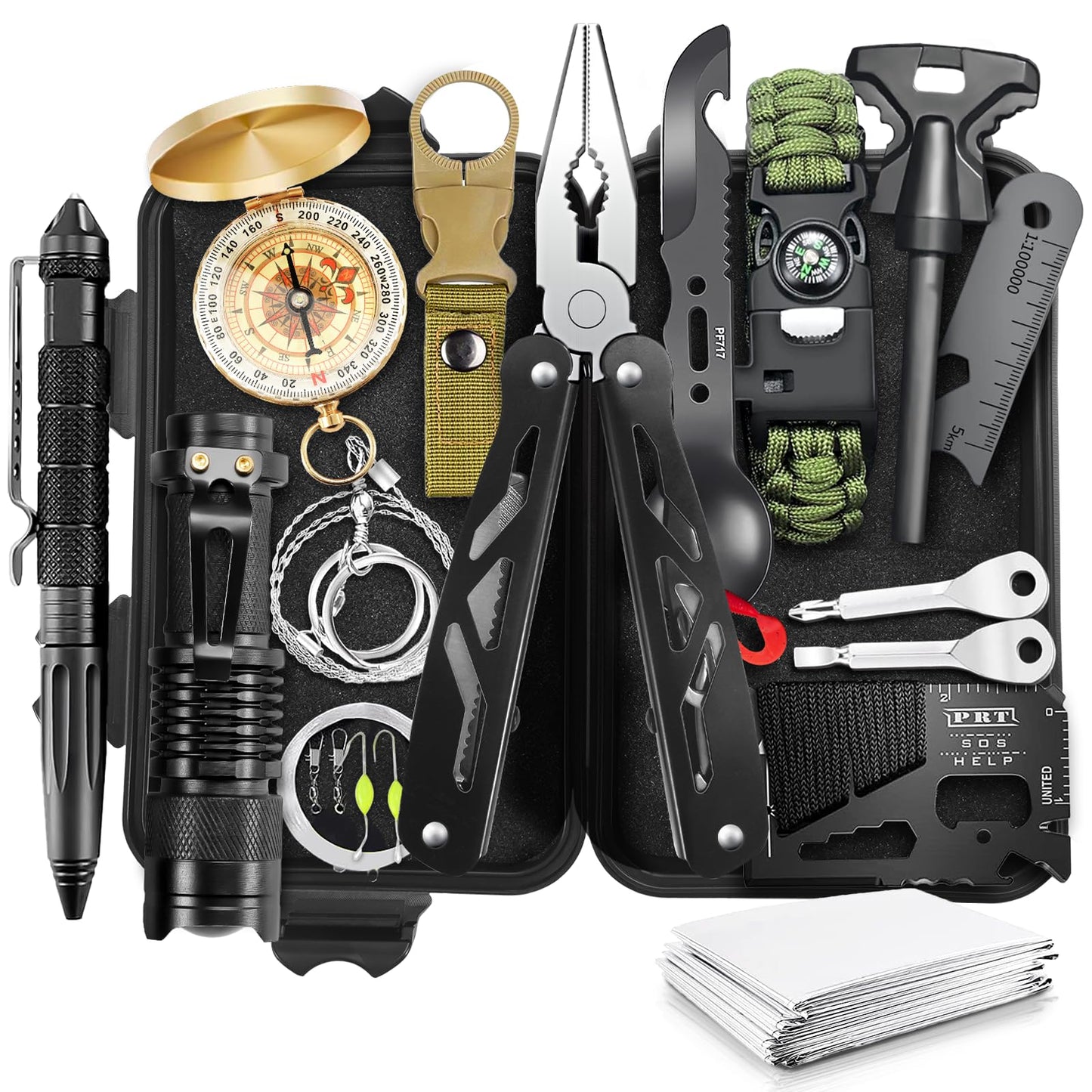Dusor 19 in 1 Survival Kit Gifts for Men, Father' s Day Gifts from Daughter Son, Hunting Fishing Gift for Dad Husband, Fishing Gear and Equipment, Camping Essentials, Gift for Men Who Have Everything