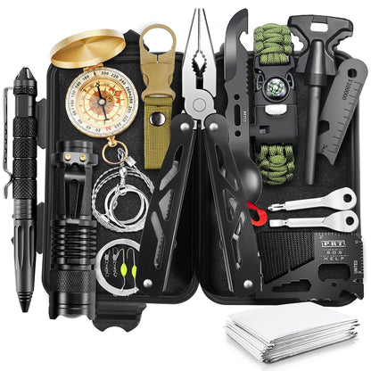 Dusor 19 in 1 Survival Kit Gifts for Men, Father' s Day Gifts from Daughter Son, Hunting Fishing Gift for Dad Husband, Fishing Gear and Equipment, Camping Essentials, Gift for Men Who Have Everything