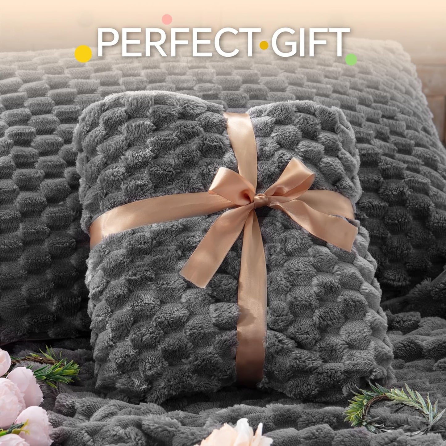 BEDELITE Fluffy Queen Comforter Set, Grey Fleece Bed Set 3 Pieces