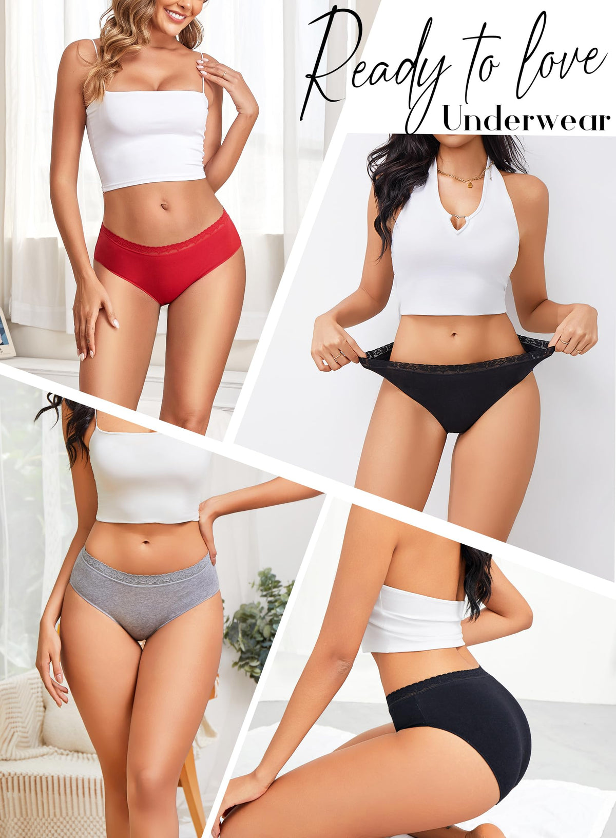 READY TO LOVE Cotton Underwear Womens Panties Ladies Bikini Clothing 6 Pack
