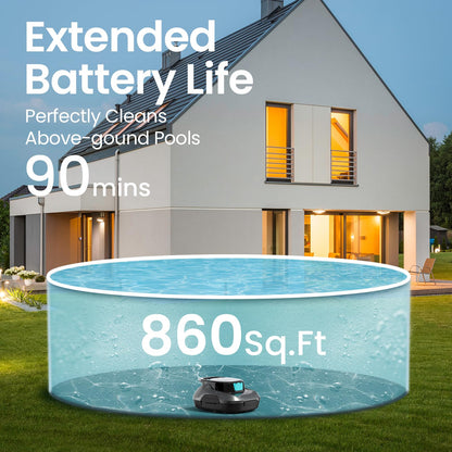 AIPER Scuba SE Cordless Pool Cleaner with 90-Min Runtime, Smart Self-Parking, Lightweight, Pool Vacuum for Above Ground Flat Pools up to 40 Feet, Ash Gray & Cyan