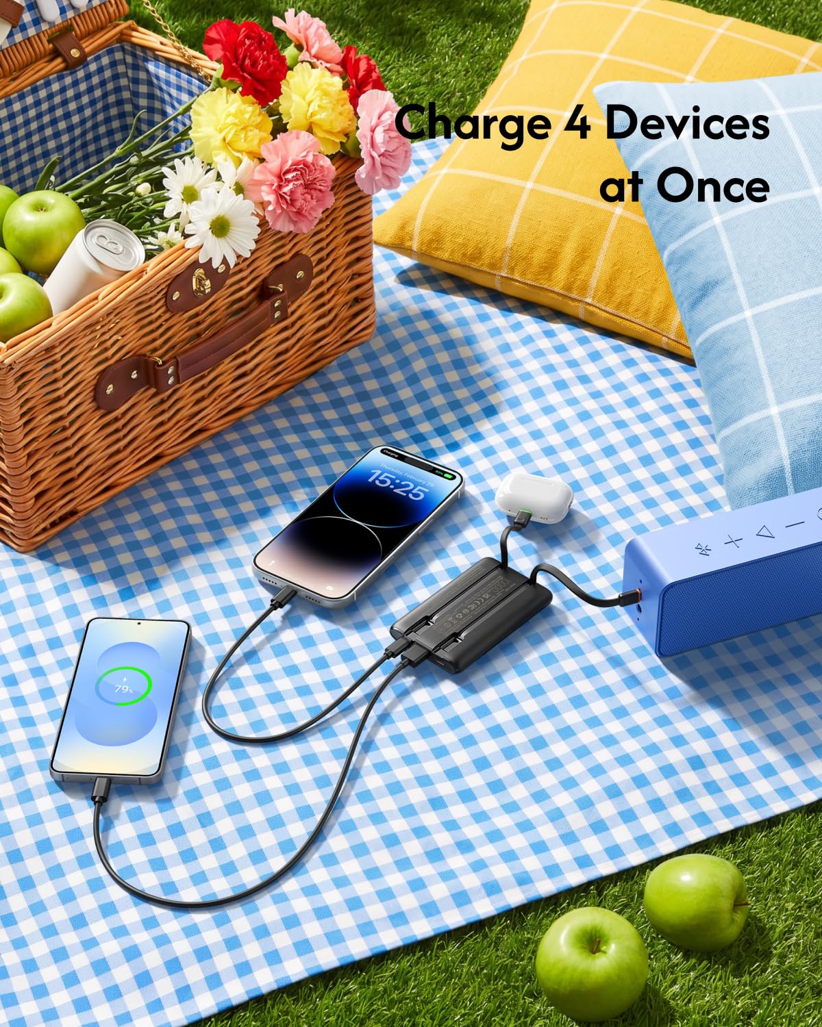VEGER Portable Charger with Cables, Mini Power Bank 22.5W Fast Charging
