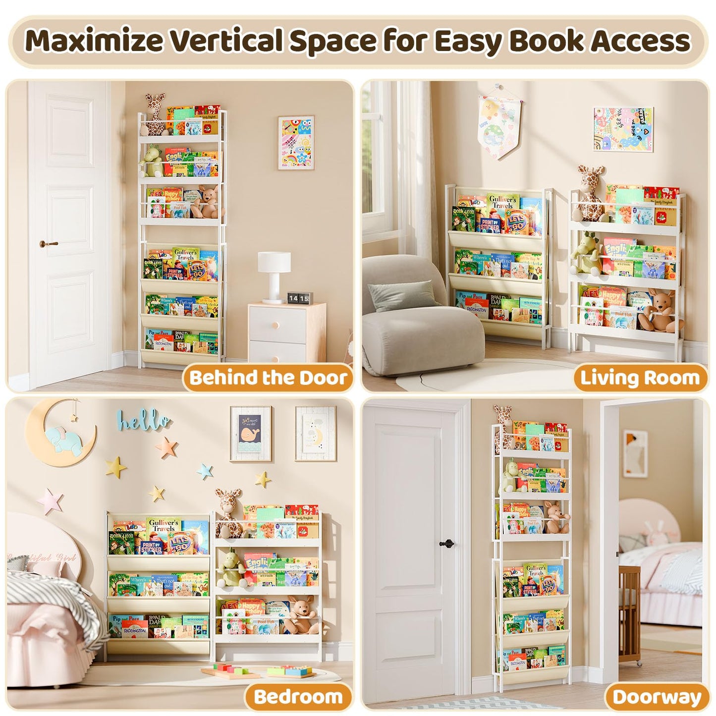 HAVLOTII Kids Bookshelf - 6-Tier Wall Mounted Book Shelf for Kids Rooms, Modern Style, Childrens Bookcases