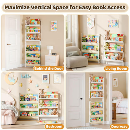 HAVLOTII Kids Bookshelf - 6-Tier Wall Mounted Book Shelf for Kids Rooms, Modern Style, Childrens Bookcases