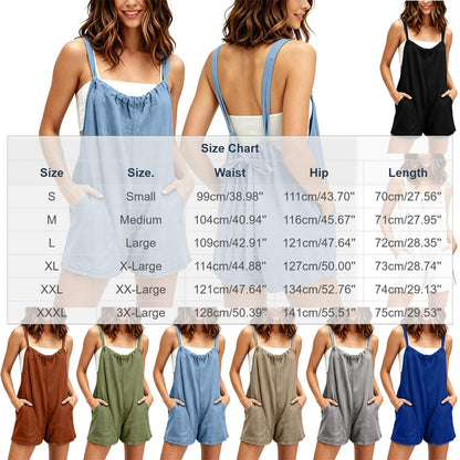 Womens Cotton Overall Shorts Backless Tie Knot Summer Casual Sleeveless Straps Jumpers Beach Travel Vacation Clothes