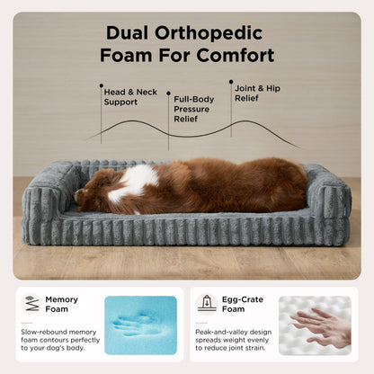 Bedsure ComfyFleece™ Orthopedic Dog Bed Large with Memory Foam, Brown 35"