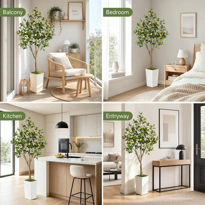 PHYTREE 6FT Artificial Lemon Tree with White Tall Planter & Fruits
