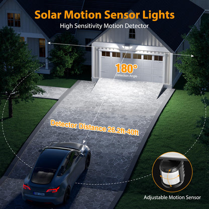 Onforu 4500LM Solar Lights Outdoor, 3 Heads Security Lights with Remote Control, IP65 Waterproof Motion Sensor Lights, 3 Modes Flood Lights for Wall, Porch, Yard, Outside (2, Black)