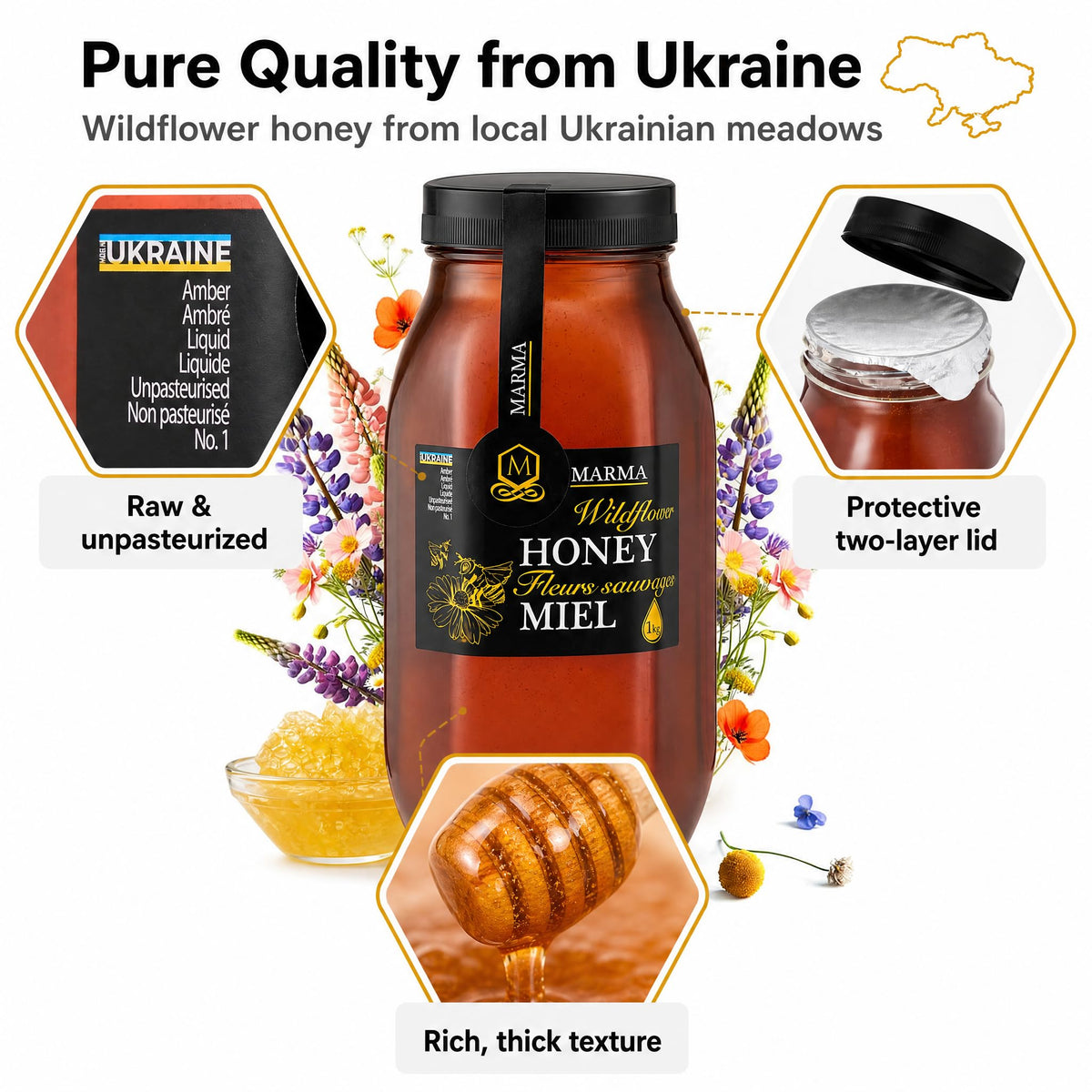 HONIGMA Marma Wildflower Honey, 1000g/35.2oz