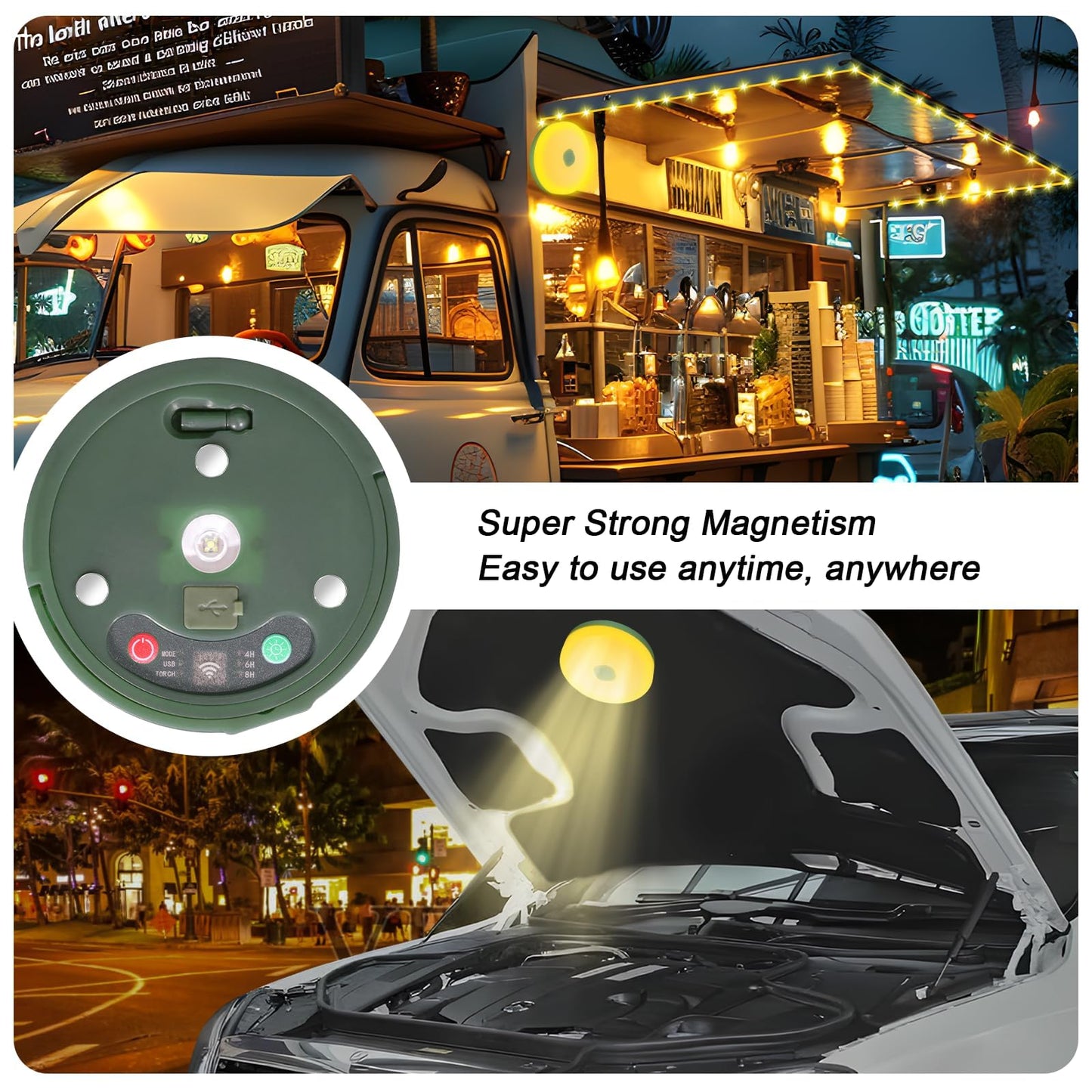 HELESIN 6 in 1 Camping String Lights Outdoor, Waterproof Retractable Portable Stowable String Light with 8 Lighting Modes, USB Rechargeable Tent Lights for Camping, Hiking, Yard, RV (Warm Light)