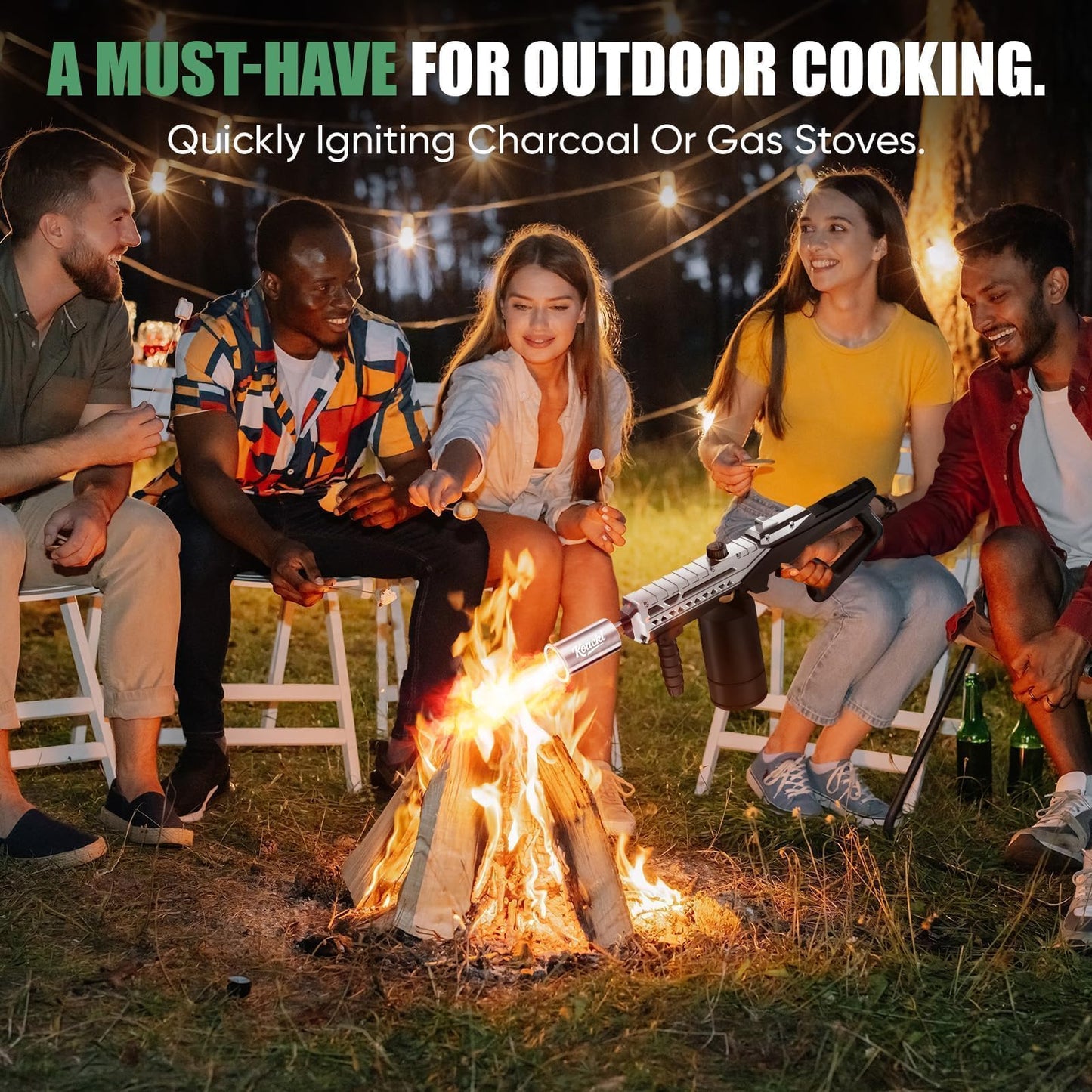 KOACKL Propane Torch Gun - Propane Torch Head with Igniter, Adjustable Flamethrower Blow Torch for BBQ, Searing Steak, Barbecue Tools, Meat Smoker, Cooking, Grill & Charcoal Starter