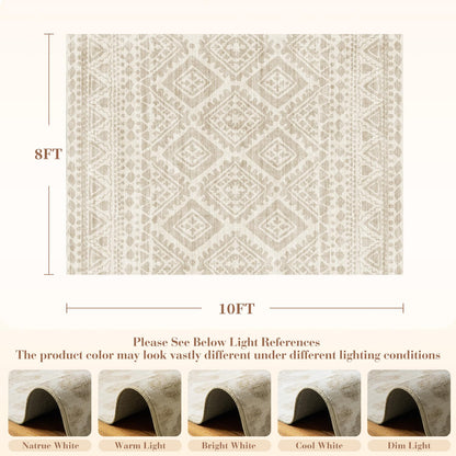 Beige Area Rug 5x7 Moroccan Carpet Rugs for Living Room Bedroom-Carpet Machine Washable Rugs for Bedroom Dining Room Living Room Rug