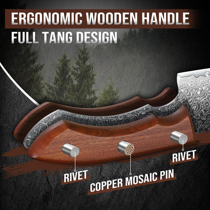 DRAGON RIOT Damascus Chef Knife Set, 2pcs VG10 Steel Kitchen Knife Set, Ultra Sharp Blade & Ergonomic Wooden Handle, Full Tang Forged Damascus Kitchen Cooking Knife Set with Gift Box,Christmas Gift