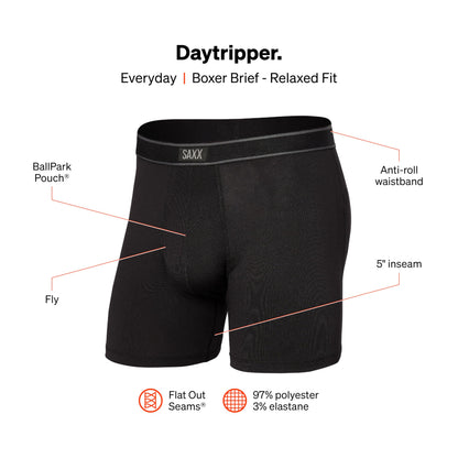 SAXX Underwear Co. Men's Daytripper Comfort Stretch Boxer Brief Fly 7-Pack, Black/Grey/Navy, Medium