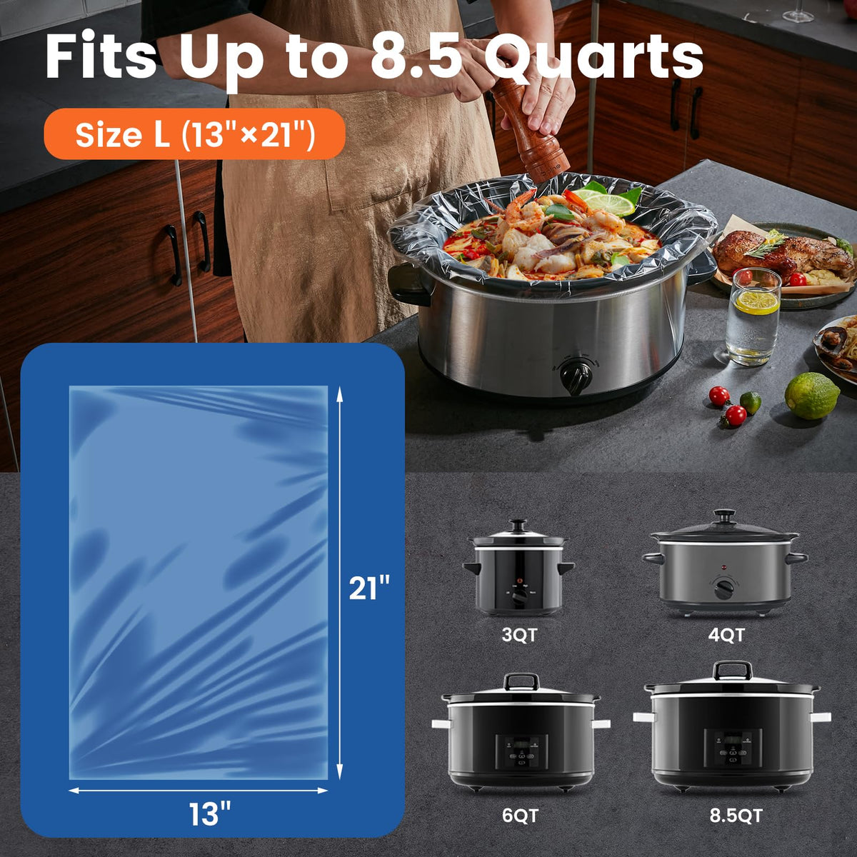 Slow Cooker Liners, Hotensil 13"x 21" 10 Count Cooking Bags Large Size Disposable Pot Liners, Fit 3QT to 8.5QT for Slow Cooker Cooking Trays, Multi-Purpose Durable Liners Plastic Bags, BPA Free