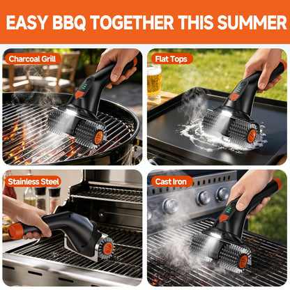 iFunSky Electric Grill Brush, Ultra-High 80W Power Dual-Head Cordless Rechargeable Grill Cleaner with 2.5H Fast Charge, Heat-Resistant, Waterproof, Anti-Splatter, BBQ Grill Brush, Black