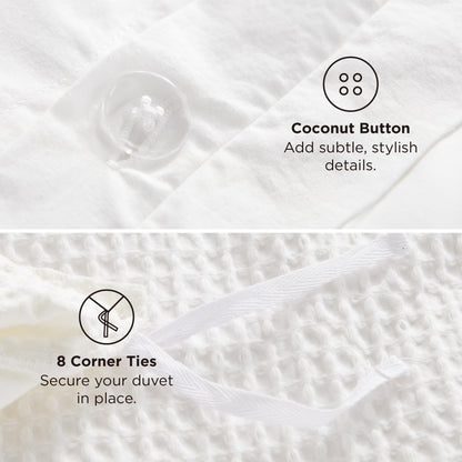 Bedsure PureWoven 3 Pieces 100% Cotton Waffle Duvet Cover Set, Queen, White