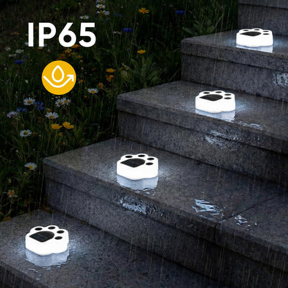 Solar Paw Print Lights 4 Pack, Outdoor Waterproof Solar Garden Lights, Lawn Patio Pathway Decorative Lights, Pet Dog Lovers Gifts for Women Mom Mother's Day (Cool White)