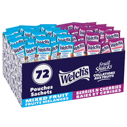 Welch's Fruit Snacks, Mixed Fruit & Berries 'N Cherries, Bulk Pack, Gluten Free, Individual Single Serve Bags, 22g (Pack of 72)