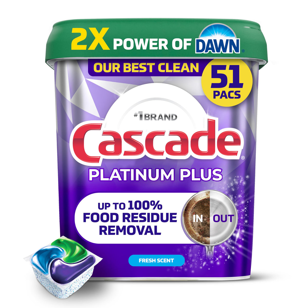 Cascade Platinum Plus Dishwasher Detergent Pods, Dish Detergent Soap, Fresh Scent, 51 Count