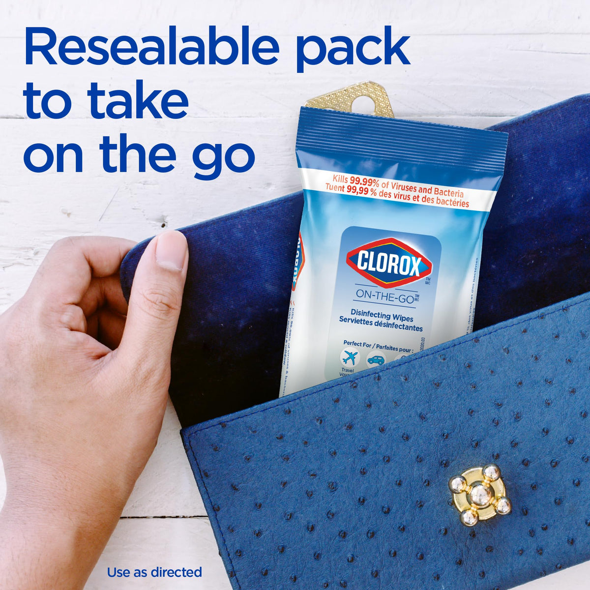 Clorox On-The-Go Disinfecting Wipes, Fresh Meadow, 15 Count, Multi-Pack of 12 Sachets