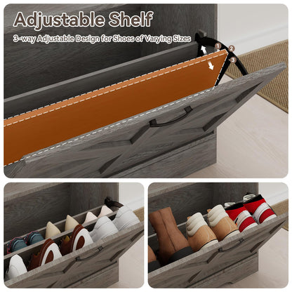 Hall Tree with Bench, Entryway Bench with Mirror and Shoe Rack, Grey