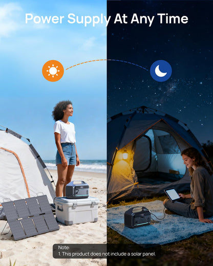 Portable Power Station 1200W Surge, 288Wh LFP Battery Solar Generator, 2hrs Fast Charging, 8.86LB Power Bank with AC Outlets for Home Emergency (Solar Optional)