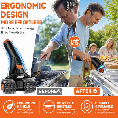 iFunSky Electric Grill Brush, Ultra-High 80W Power Dual-Head Cordless Rechargeable Grill Cleaner with 2.5H Fast Charge, Heat-Resistant, Waterproof, Anti-Splatter, BBQ Grill Brush, Black