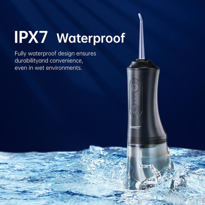 Portable Water Flosser for Travel and Braces Care - 300ML Tank, 3 Modes, 4 Jet Tips, USB Rechargeable, IPX7 Waterproof Oral Irrigator (Black)