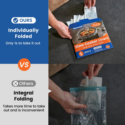 Slow Cooker Liners, Hotensil 13"x 21" 10 Count Cooking Bags Large Size Disposable Pot Liners, Fit 3QT to 8.5QT for Slow Cooker Cooking Trays, Multi-Purpose Durable Liners Plastic Bags, BPA Free