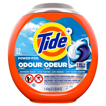 Tide Odour + Oxi Laundry Detergent Pacs, Original Scent, Advanced Odour + Stain Fighter, laudry soap washing detergent pacs, 25 Count