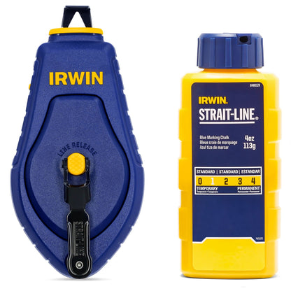 Irwin Tools IRWIN STRAIT-LINE COMPACT Chalk Reel, with Blue Chalk, 100 ft. (IWHT48440BC)