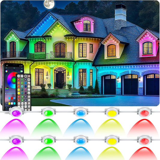 100FT/30M Permanent Outdoor RGB Lights - IP67 Waterproof with Smart App Control Remote,DIY Scene Modes, Music Synchronization,Eaves Lights for Garden Decor,Deck,Christmas