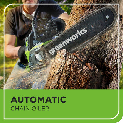 Greenworks 40V 14-inch Brushless Cordless Chainsaw | Battery Powered Electric Handheld Chainsaw | Auto Oiler Portable for Garden Yard Tree Felling, Firewood Cutting Logging Pruning, Tool Only