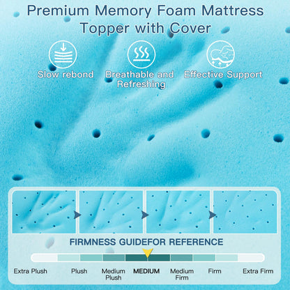 Airensky 2 Inch Memory Foam Mattress Topper, Cooling Gel Infused High Density Full (45"x75") Topper with Removable Skin-Friendly Cover, Bed Topper for Pressure Relief Back Pain, CertiPUR-US Certified