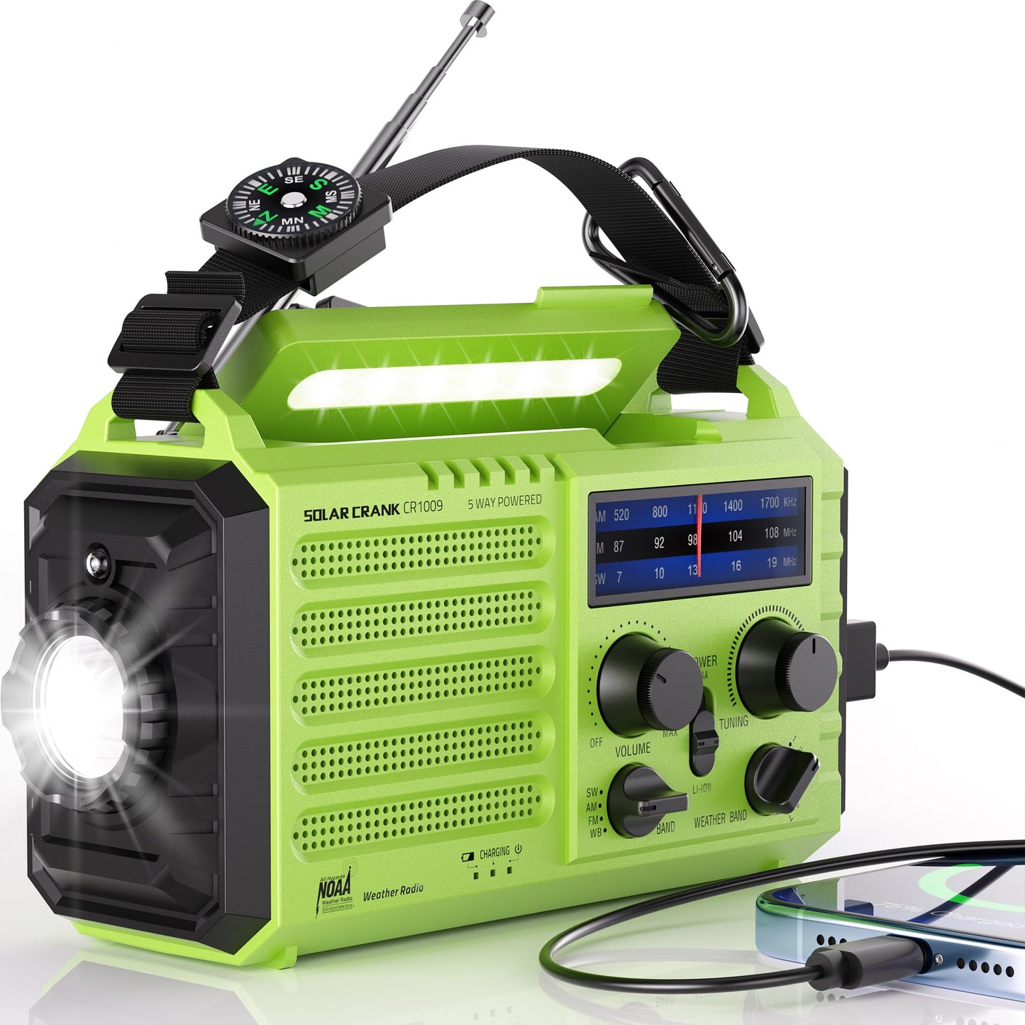 Emergency Radio 5000mAh Solar Hand Crank AM/FM/SW, Flashlight and SOS Alarm