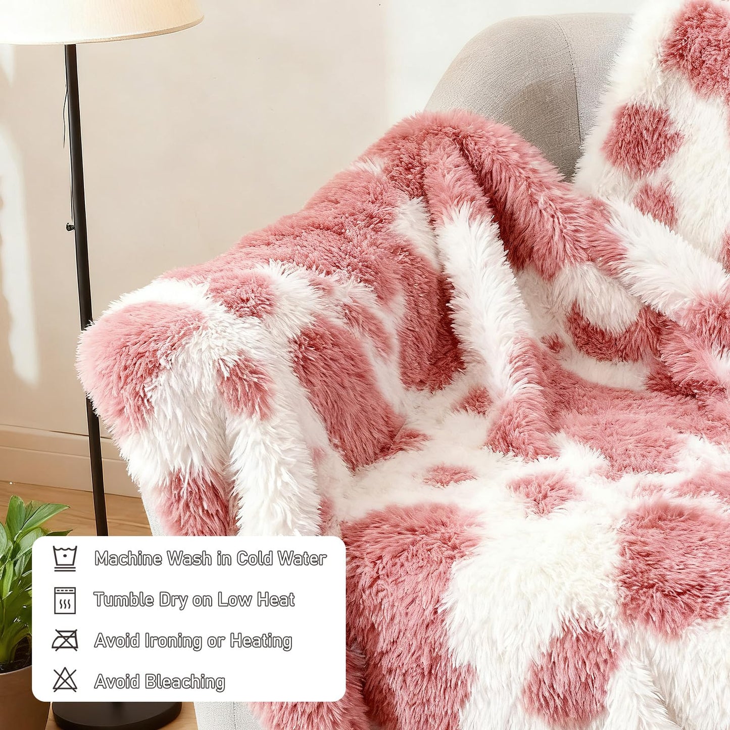 Cow Print Throw Blanket for Couch - Luxury Soft Shaggy Faux Fur Blanket, Cute Fuzzy Plush Cozy Fluffy Blankets for Girls Women, Warm Comfy Bed Sofa Decor, Birthday Gifts,50"x60"(Cow Print Pink)