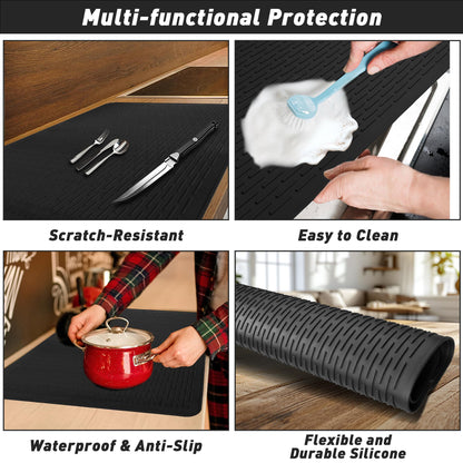 Stove Top Cover for Electric Stove, Silicone Glass Cooktop Protector, 28"x20" Stove Mat, Cooktop Protector, Heat Resistant Range Ceramic Stove Top Covers Mat, Dish Drying Mat XL (Black, 28" x 20")