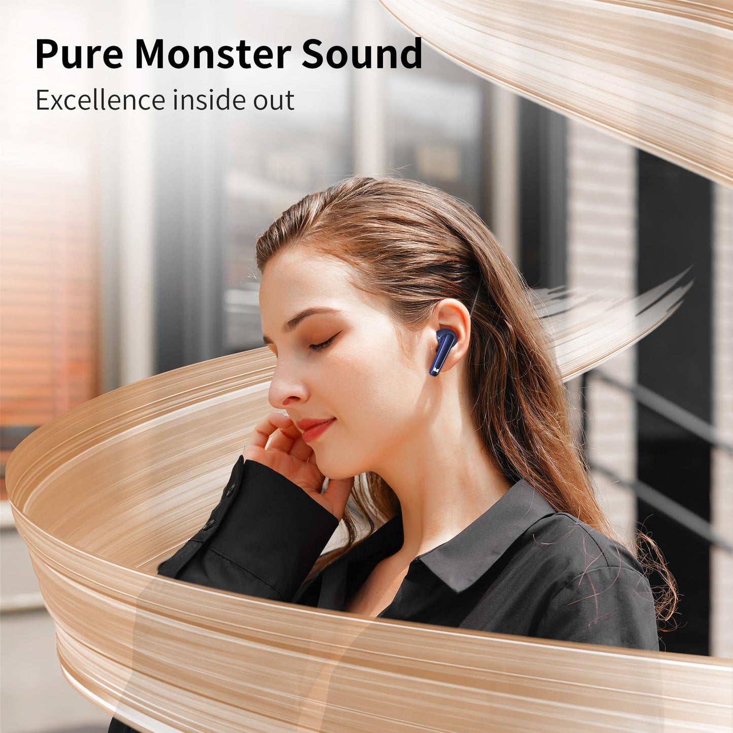 Monster N-Lite 203 AirLinks Wireless Earbuds, Bluetooth 5.3 Headphones HiFi Stereo, Crystal Clear Call, 30H Playback, Type-C Charging, IPX6 Waterproof Wireless in-Ear Earbuds, Blue