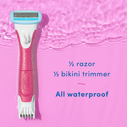 Schick Hydro Silk TrimStyle Hydrating Razor with Bikini Trimmer for Women | 2-in-1 Bikini Razor for Women and Womens Trimmer for Pubic Hair| Includes 1 Waterproof Handle, 1 Refill & 1 AAA Battery