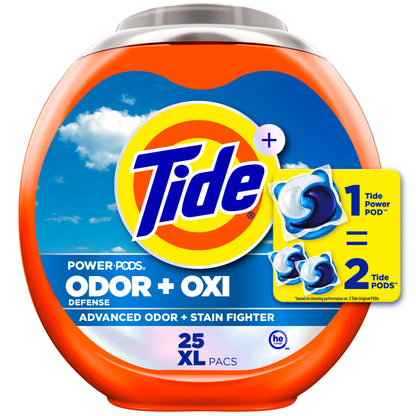 Tide Odour + Oxi Laundry Detergent Pacs, Original Scent, Advanced Odour + Stain Fighter, laudry soap washing detergent pacs, 25 Count