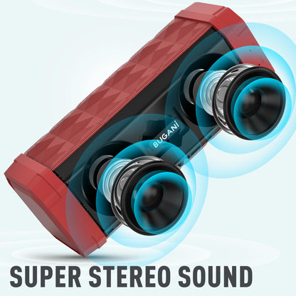 Bluetooth Speaker BUGANI Speaker Wireless, Louder Volume, Stereo Sound, 24H Playtime, 100ft Wireless Range, IPX5 Waterproof, Hands Free Calls, Built-in Mic, Portable Speaker for Home, Outdoor, Red