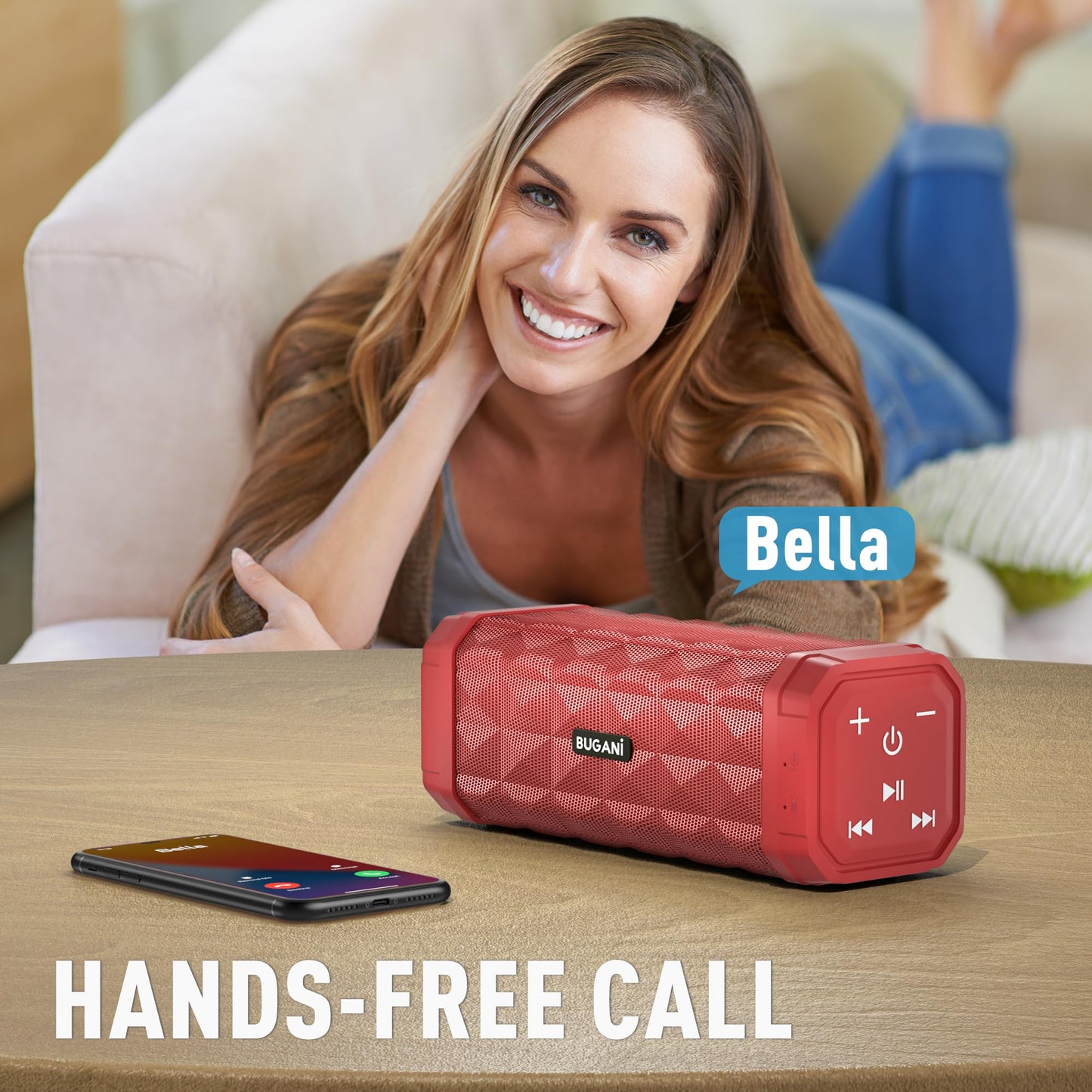 Bluetooth Speaker BUGANI Speaker Wireless, Louder Volume, Stereo Sound, 24H Playtime, 100ft Wireless Range, IPX5 Waterproof, Hands Free Calls, Built-in Mic, Portable Speaker for Home, Outdoor, Red