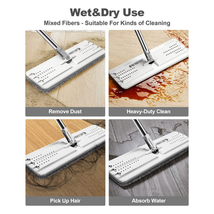 JOYMOOP Hands Free Flat Floor Mop and Bucket with Wringer Set, 3 Washable Microfiber Mops, Wet and Dry Use, Floor Cleaning System