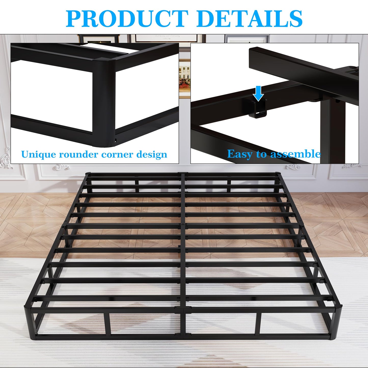Queen Box Spring, 8 Inch Box Spring for Queen Bed, 2500 lbs Heavy Duty Metal Frame Mattress Foundation with Fabric Cover, Easy Assembly-Noise Free