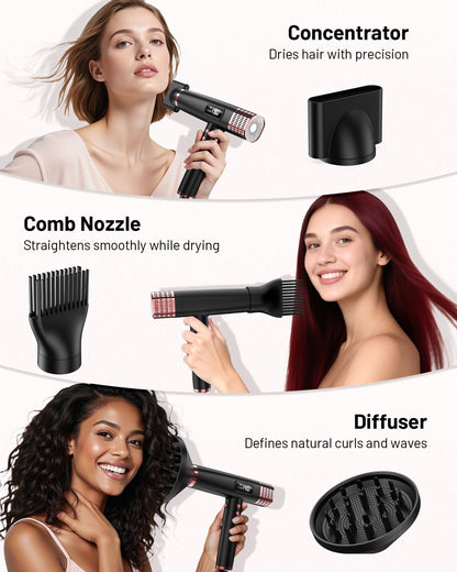 Dual Voltage Travel Hair Dryer with Diffuser - Professional High-Speed Ionic Blow Dryer for Women, Dark, HD-3222