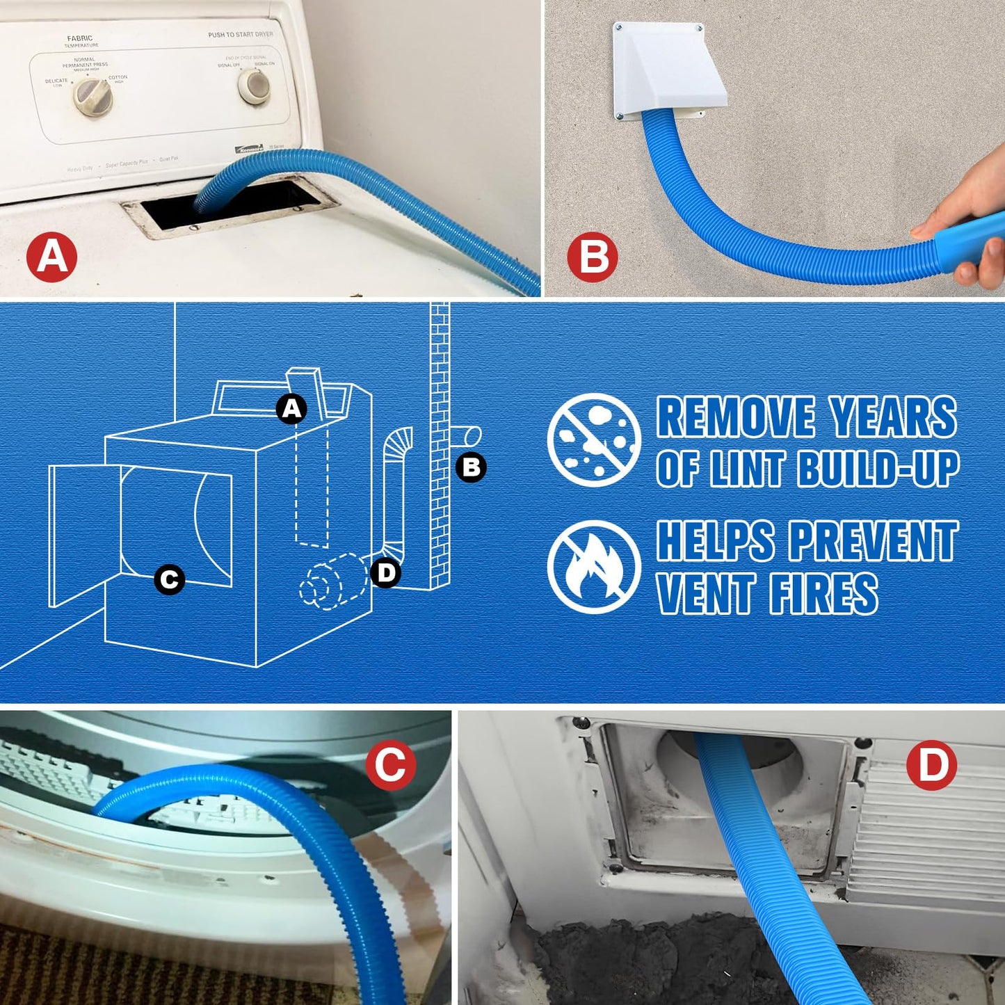 Sealegend 1 Piece Dryer Vent Cleaning Kit, Dryer Vent Cleaner Dryer Lint Vacuum Attachment with Stretch Connector Compatible with All Vacuum Cleaner Vacuum Hose Lint Remover, Blue 31.5 Inch