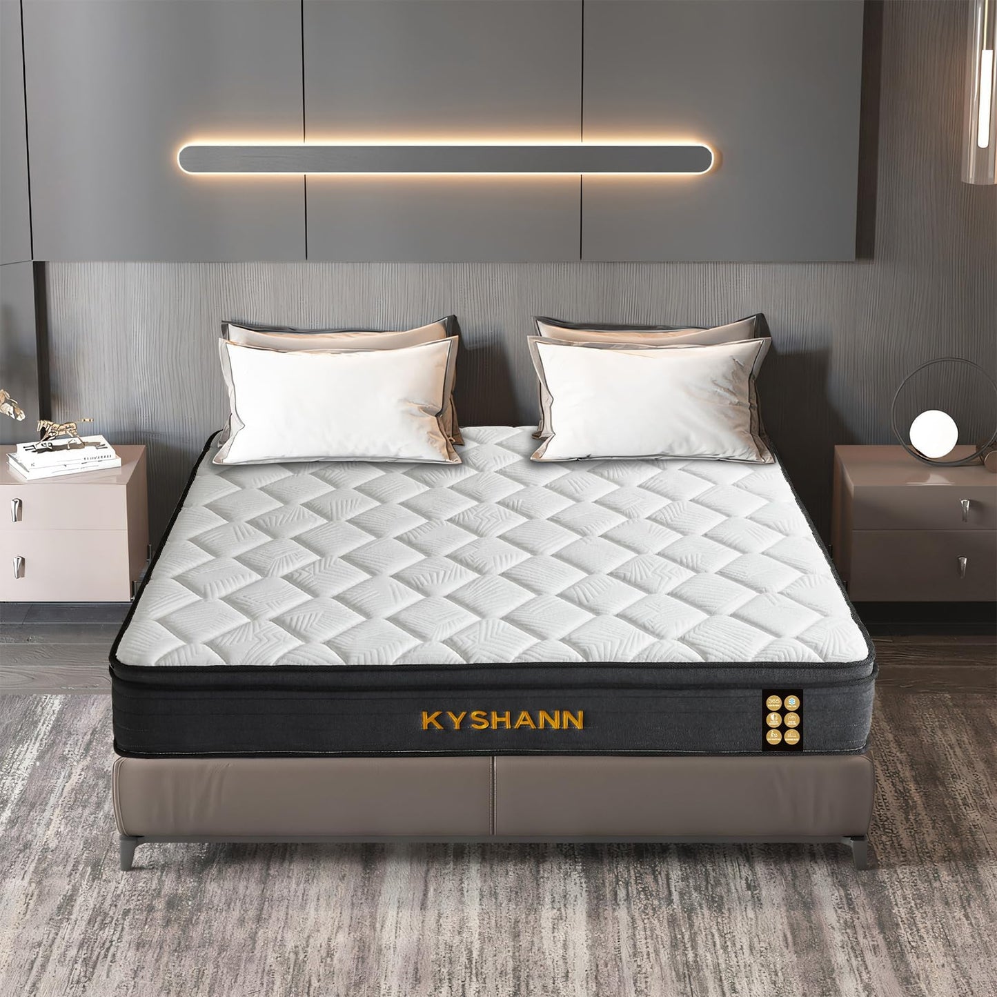 KYSHANN Queen Mattress,12 Inch Memory Foam Individual Pocket Spring Mattresses,Motion Isolation,Edge Support,Zoned Pressure Relief,Fiberglass Free, Medium Firm,Mattress in A Box