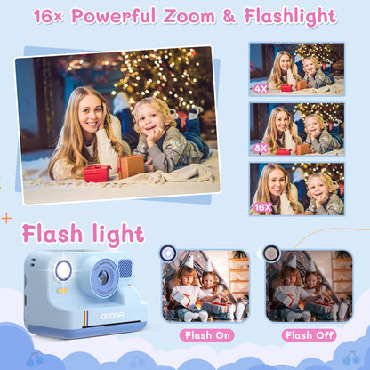 AWANFI Kids Camera Instant Print Toys, 48MP Digital Camera with 1080P Video, 32GB SD Card & 3 Rolls Printing Paper, Fun Instant Print Camera for Kids Ages 3-16, Perfect Christmas & Birthday Gift Blue