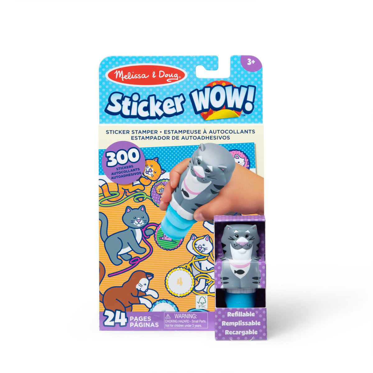 Melissa & Doug Sticker Wow!™ 24-Page Activity Pad and Sticker Stamper, 300 Stickers, Arts and Crafts Fidget Toy Collectible Character – Cat - for Kids Ages 3+ - FSC Certified